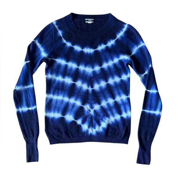 J Crew XS Cashmere Tie Dye Crewneck Sweater Pullover Blue White - Picture 1 of 5